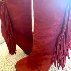 Giuseppe Zanotti Woman Fringed Suede Boots Burgundy In Red